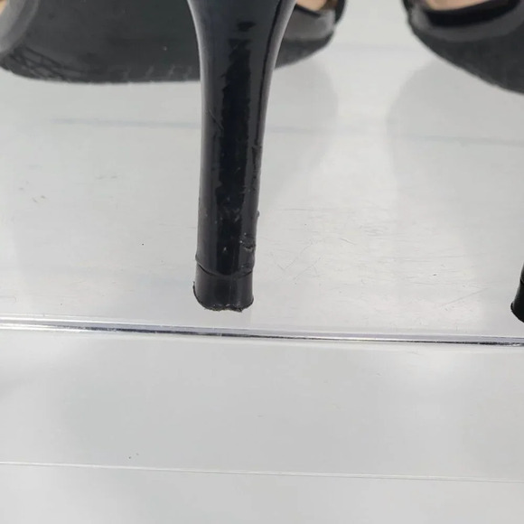 BP. Womens 7.5 Black Patent Leather High Heels Minimal Sexy Ankle Strap‎ Simple - Picture 11 of 15